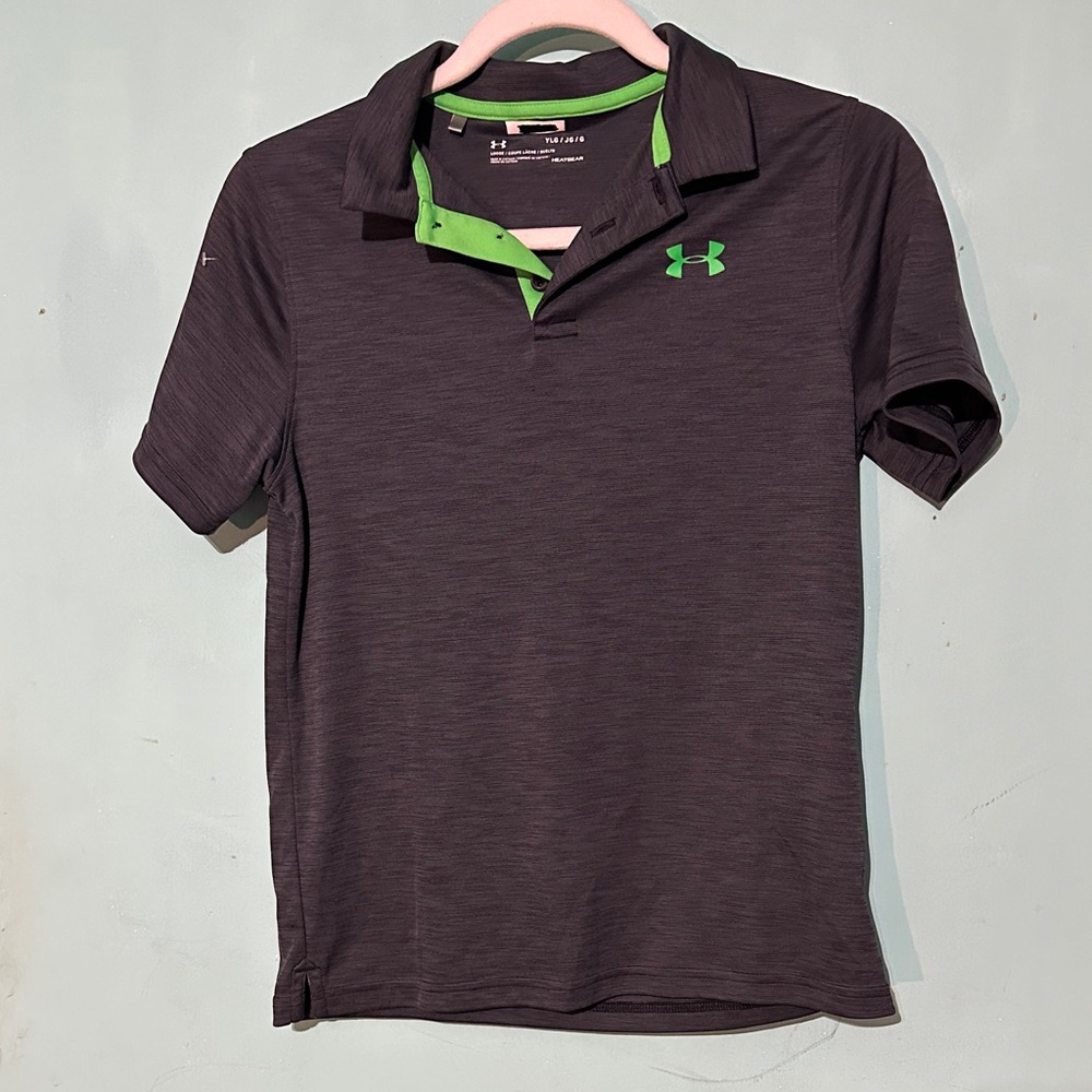 Under Armour Men’s Dark Charcoal Polo with Neon Green Logo